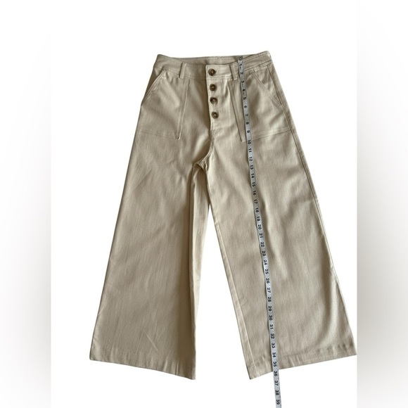 Francesca’s Blue Papaya Beige Wide Leg Crop Pant Button Front High Rise Sz S NWT - Picture 8 of 9